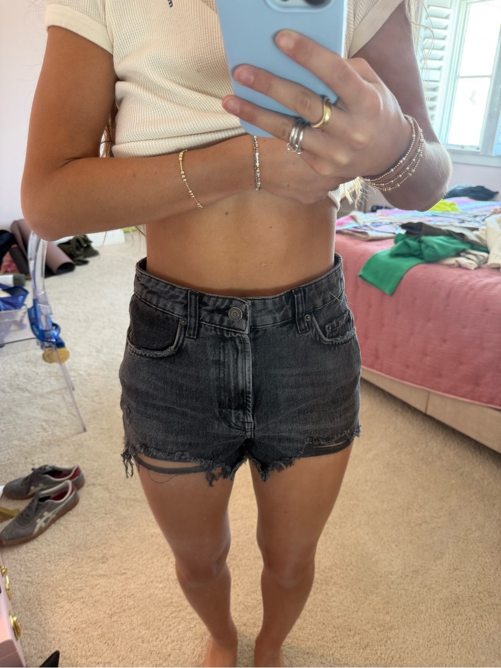 Zara High-Rise Black Denim Cutoff Shorts - Women